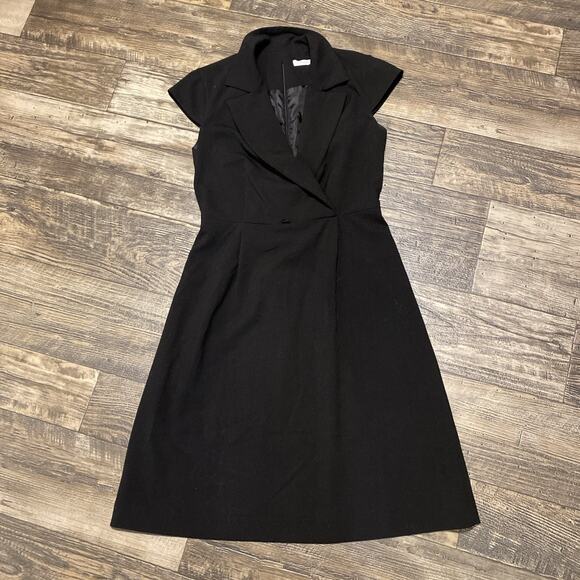 Calvin Klein black Dress Collared Cap sleeve V neck classy Luxury Career Size 4 - Picture 1 of 5